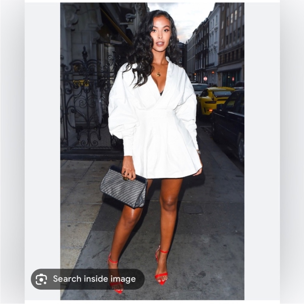 ZARA V-Neck Crossed pleated White mini cotton long sleeve Shirt Dress XS NWT - Picture 2 of 16